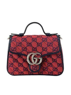 Gucci Handbag GG Marmont Mini Top Handle Bag Red Navy 52 Limited Edition Leather